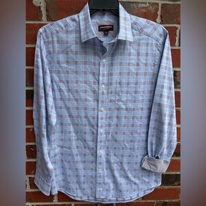 Johnston & Murphy Mens Long Sleeve Button Down Medium Blue Purple Plaid Shirt Z3